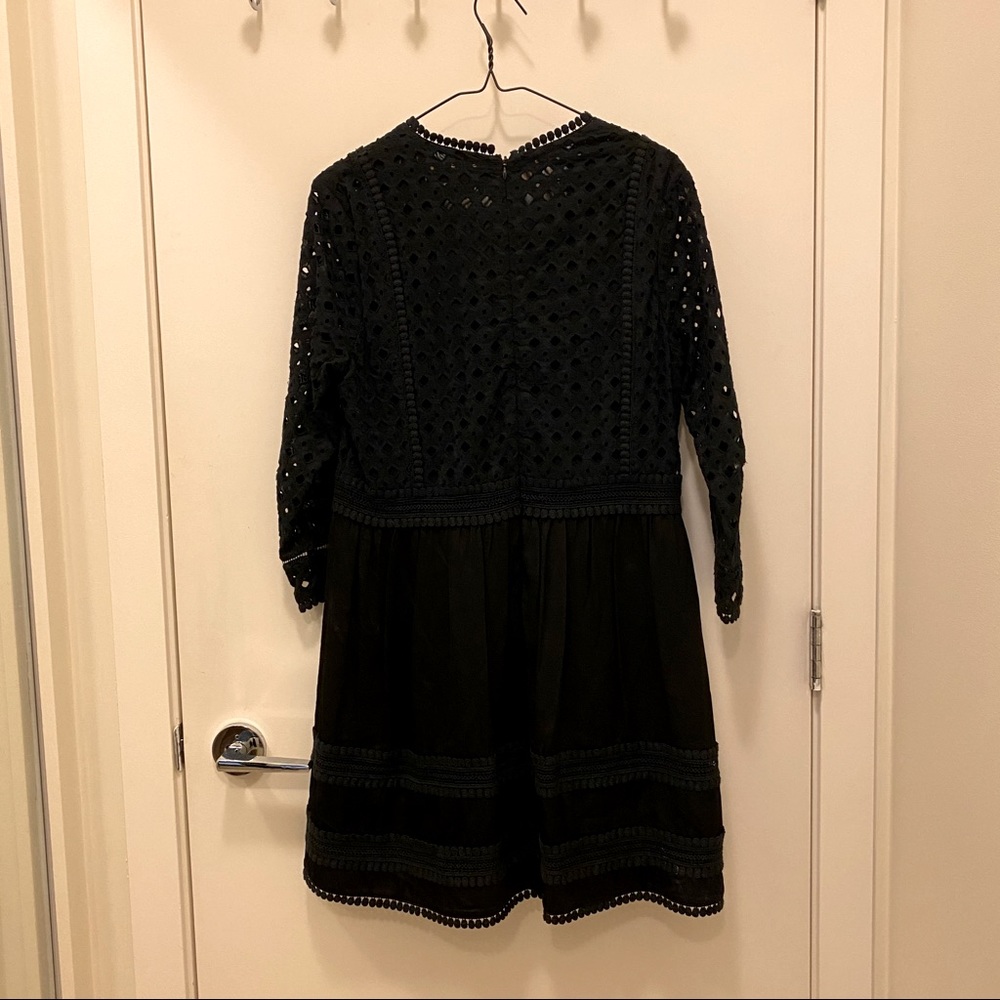 All Saints Black Crochet V-Neck Long Sleeve Mini Dress - Picture 8 of 9